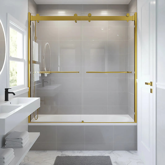 Verona Light Satin Gold Bypass Sliding Shower Door (NJ)