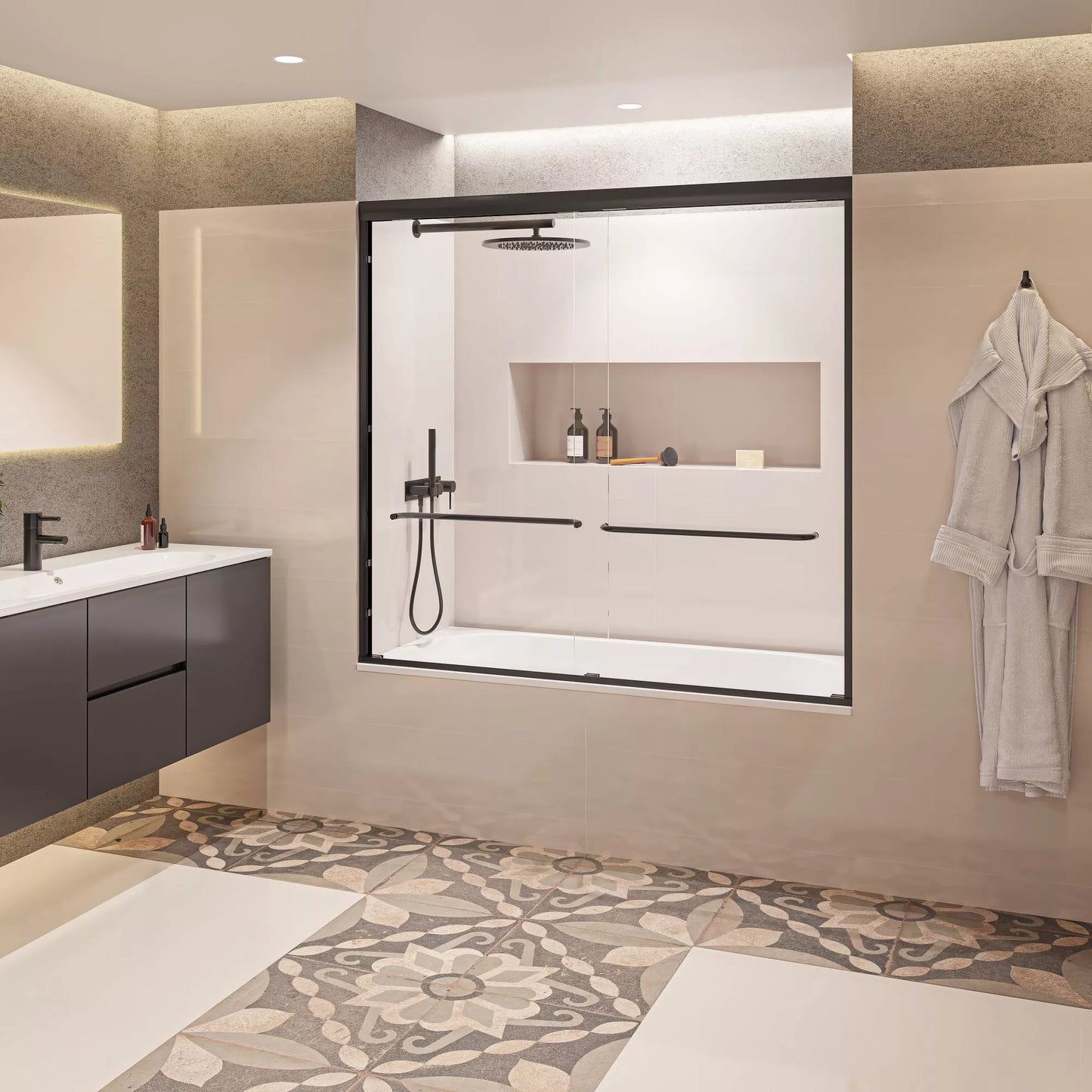 Strada Light Matte Black Sliding Shower Door including Installation (NJ)