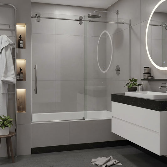 Cosmo Polished Stainless Frameless Sliding Shower Door (NJ)