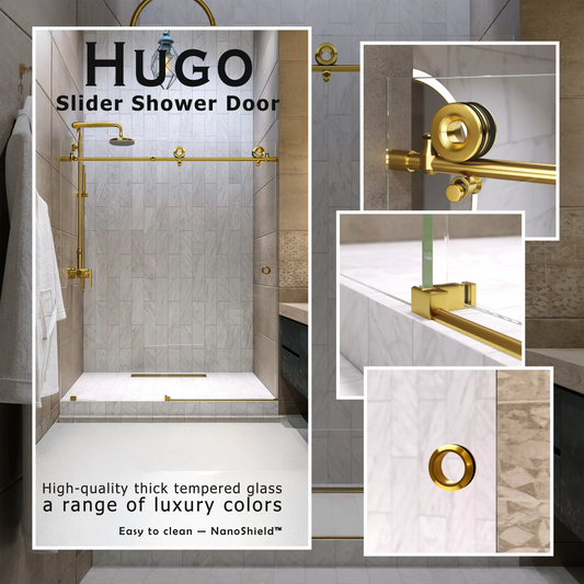 Hugo Satin Gold Sliding Shower Door including Installation (NJ)