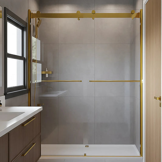 Verona Light Satin Gold Bypass Sliding Shower Door (NJ)