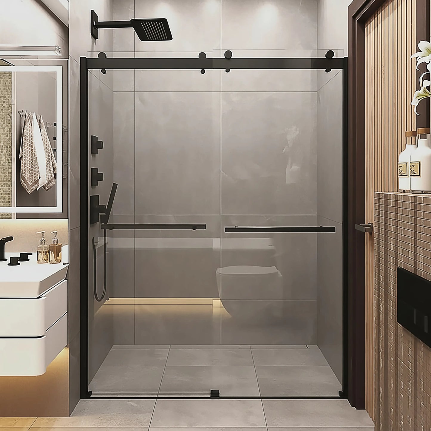 Mara Matte Black Bypass Sliding Shower Door (NJ)