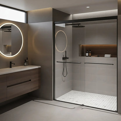 Strada Light Matte Black Sliding Shower Door including Installation (NJ)