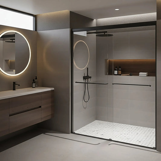 Strada Light Matte Black Sliding Shower Door (NJ)