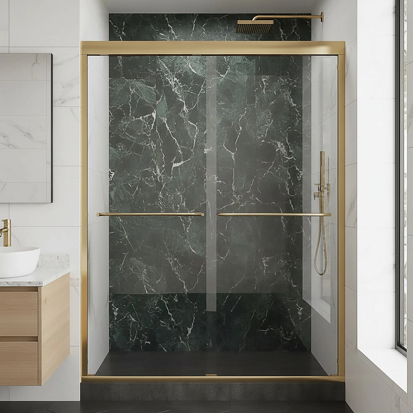 Strada Satin Gold Bypass Sliding Shower Door including Installation (NJ)