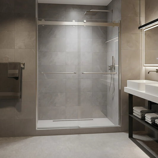 Verona Light Brushed Nickel Frameless Sliding Shower Door (NJ)