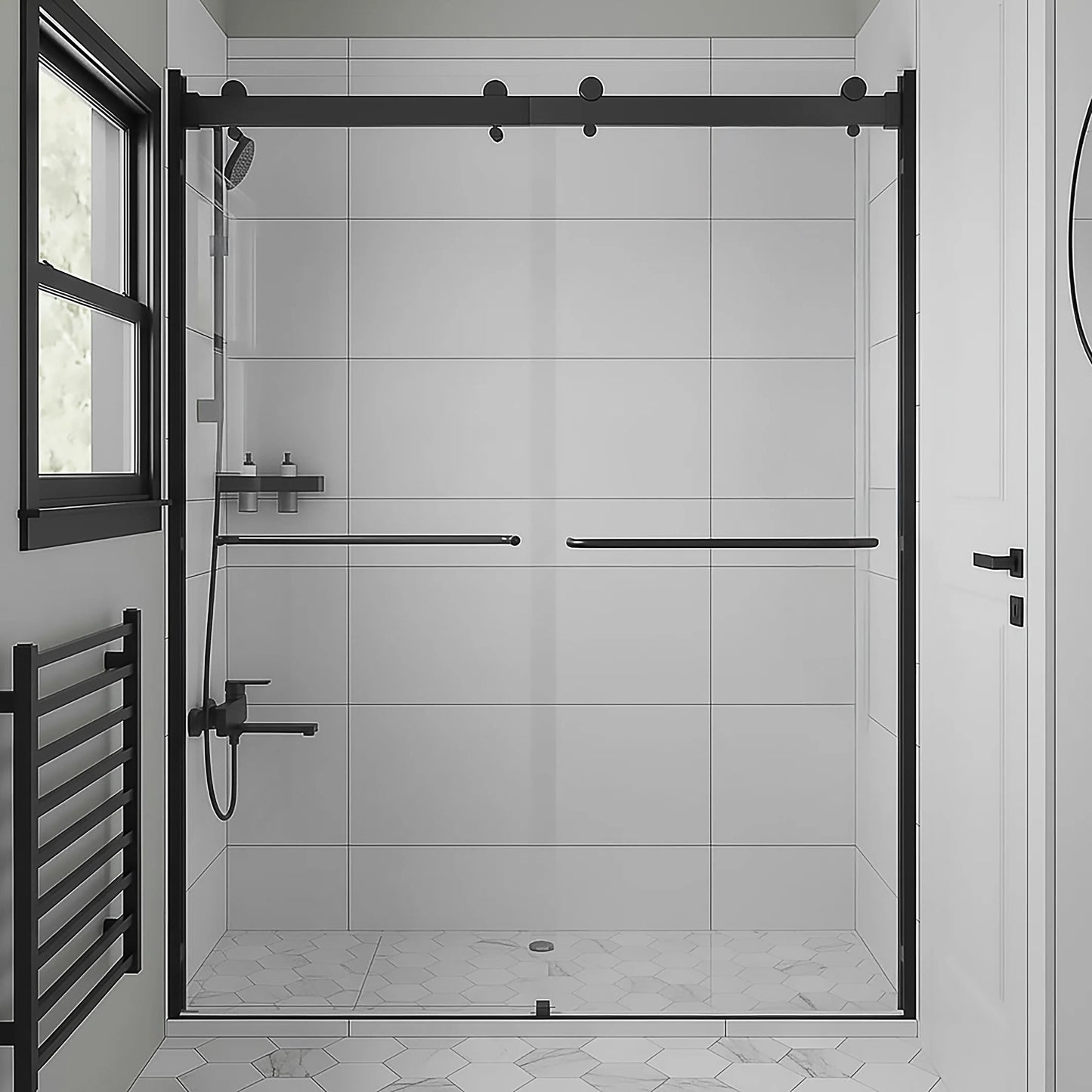 Verona Light Matte Black Bypass Sliding Shower Door (NJ)