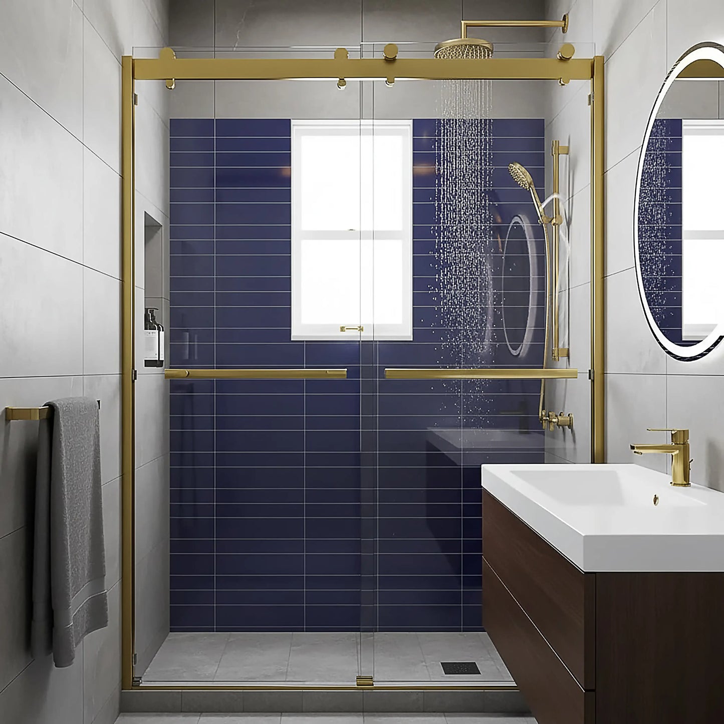 Mara Satin Gold Bypass Sliding Shower Door (NJ)
