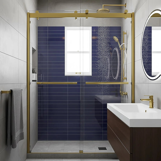 Mara Satin Gold Bypass Sliding Shower Door (NJ)