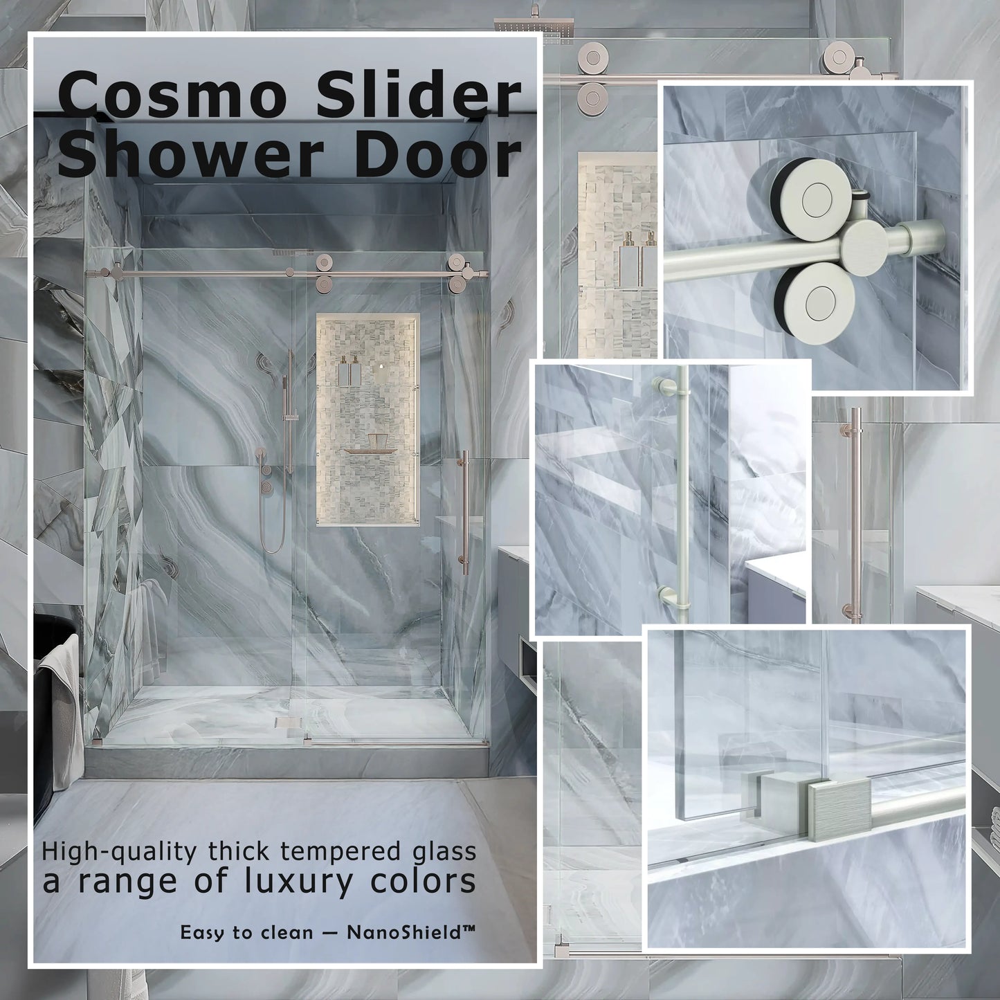 Cosmo Brushed Stainless Sliding Shower Door including Installation (NJ)
