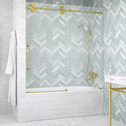 Cosmo Satin Gold Frameless Sliding Shower Door (NJ)