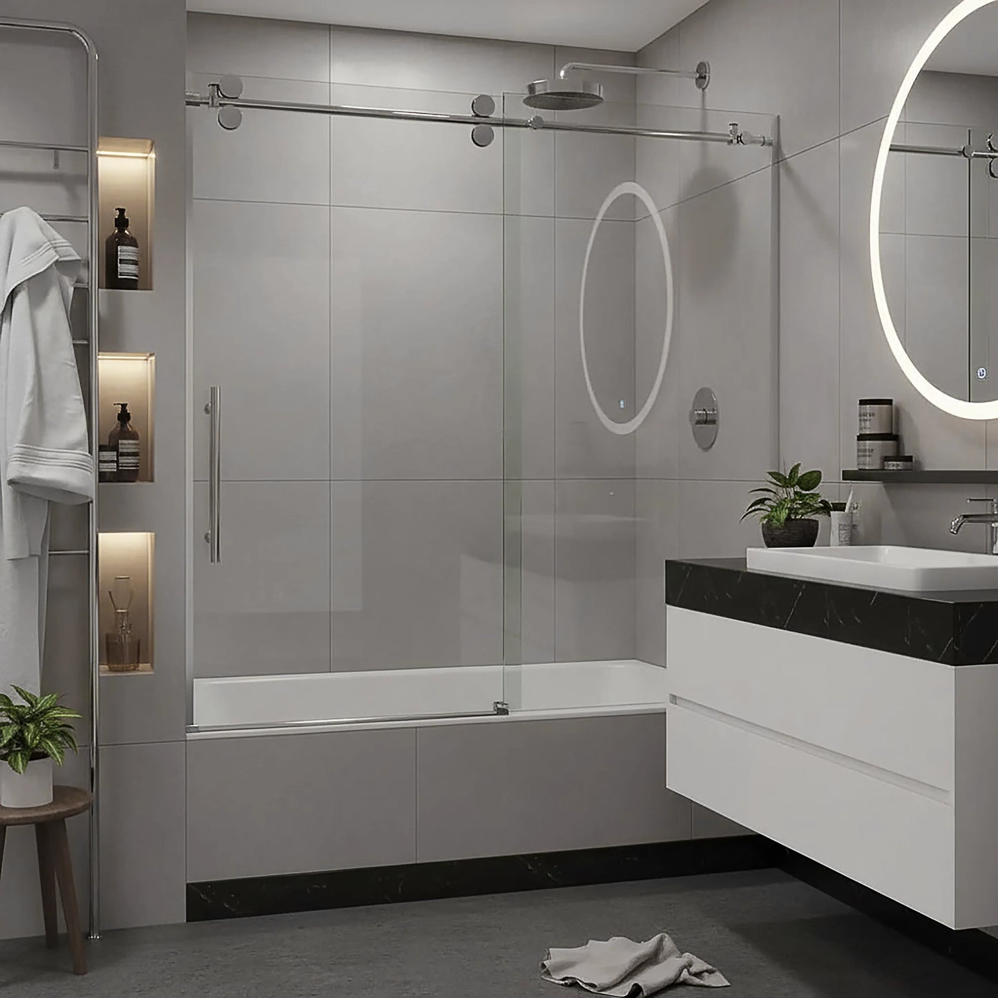 Cosmo Polished Stainless Frameless Sliding Shower Door (NJ)