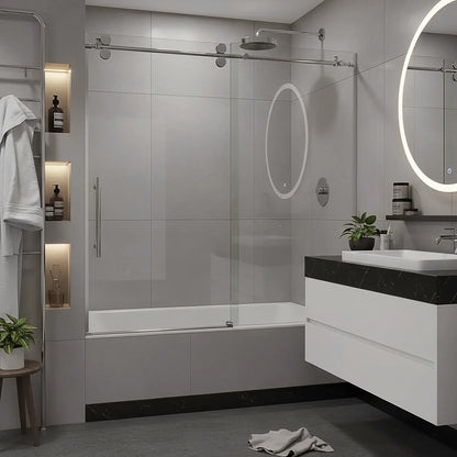 Cosmo Polished Stainless Frameless Sliding Shower Door (NJ)