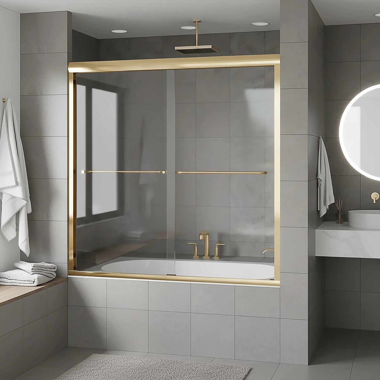 Strada Satin Gold Bypass Sliding Shower Door including Installation (NJ)