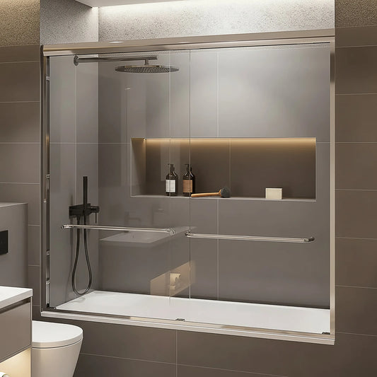 Strada Light Brushed Nickel Frameless Sliding Shower Door (NJ)