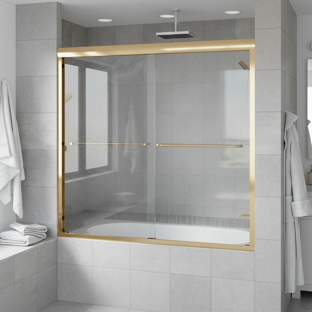 Strada Satin Gold Bypass Sliding Shower Door (NJ)