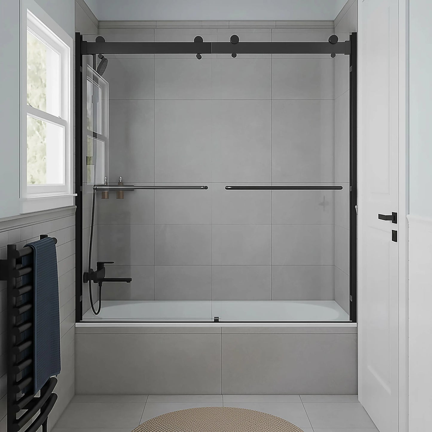 Verona Light Matte Black Bypass Sliding Shower Door (NJ)