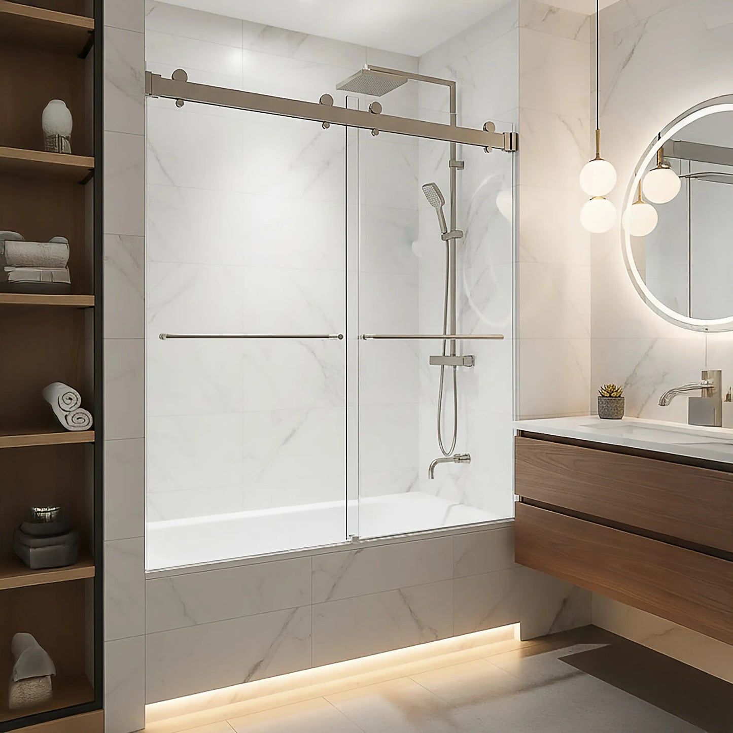 Verona Air Brushed Nickel Bypass Sliding Shower Door (NJ)