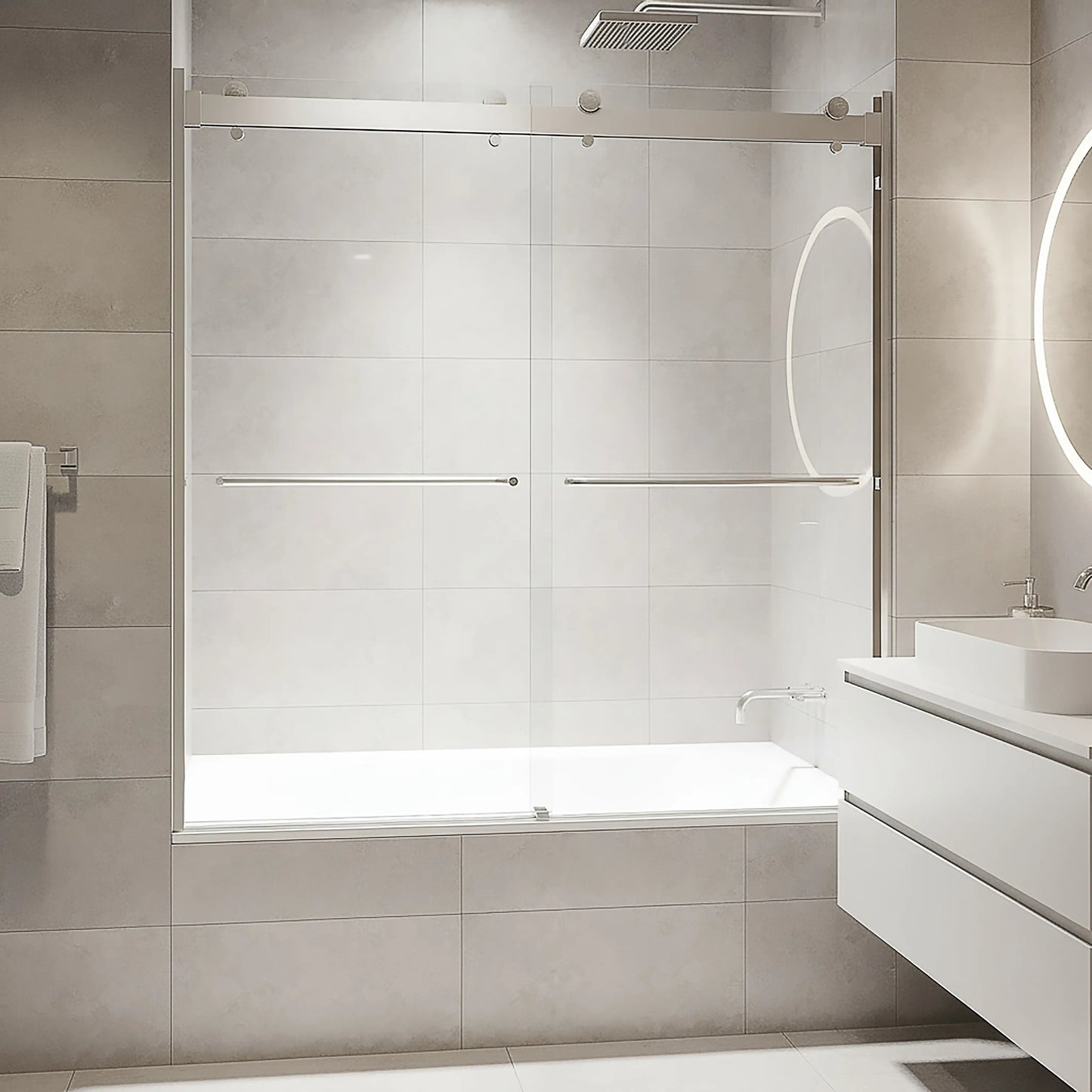 Verona Light Brushed Nickel Frameless Sliding Shower Door (NJ)