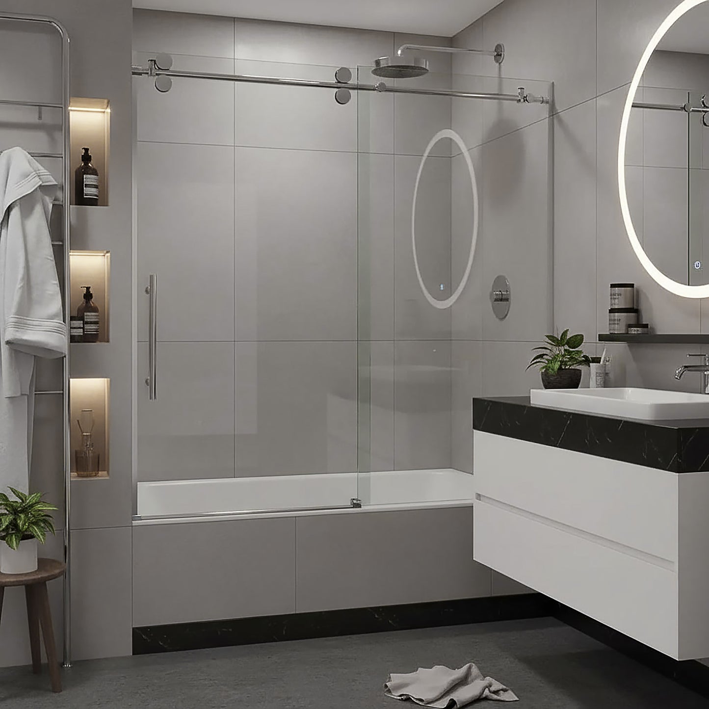 Cosmo Polished Stainless Frameless Sliding Shower Door (NJ)