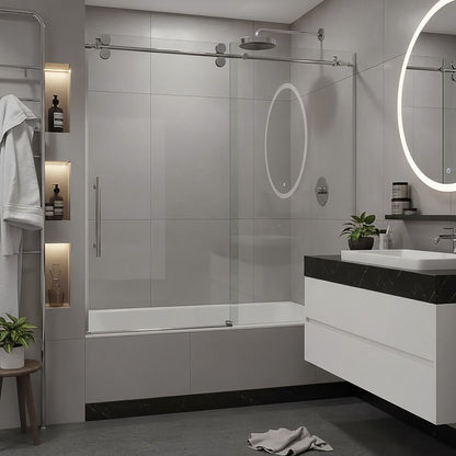 Cosmo Polished Stainless Frameless Sliding Shower Door (NJ)