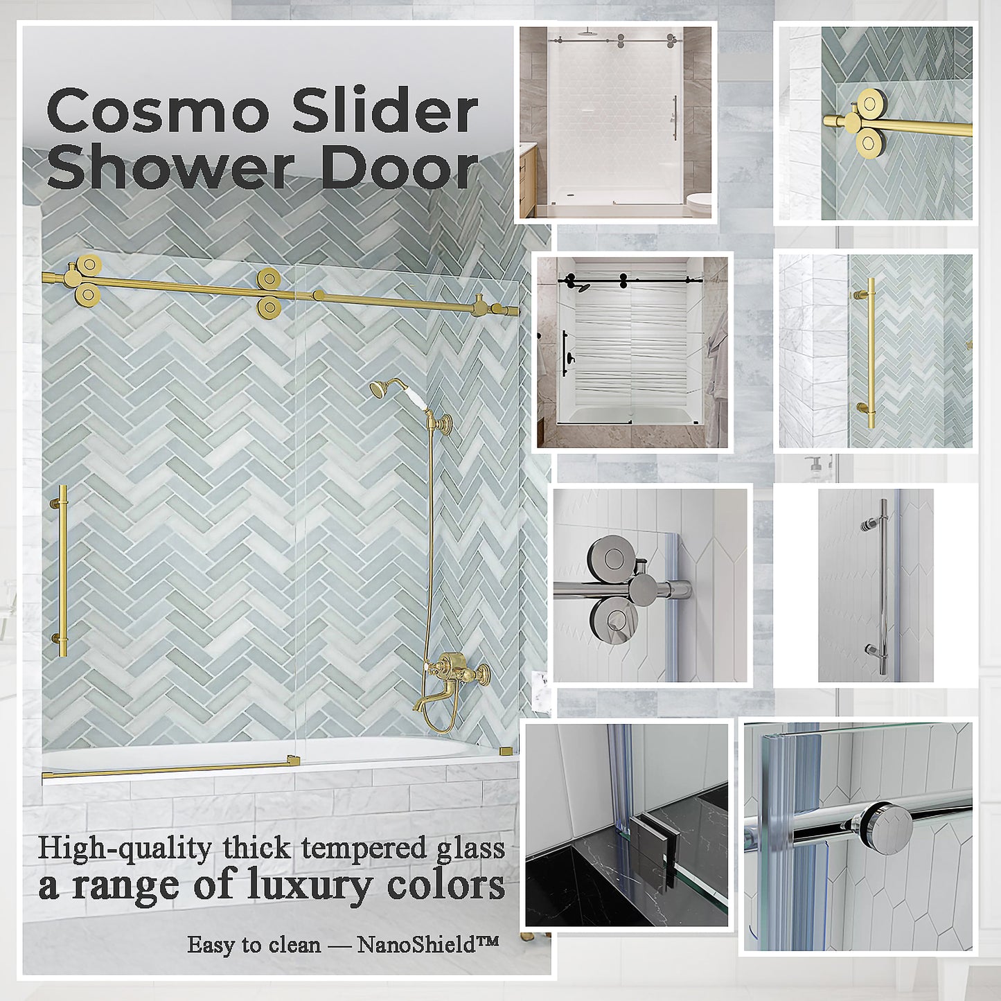 Cosmo Satin Gold Sliding Shower Door including Installation (NJ)