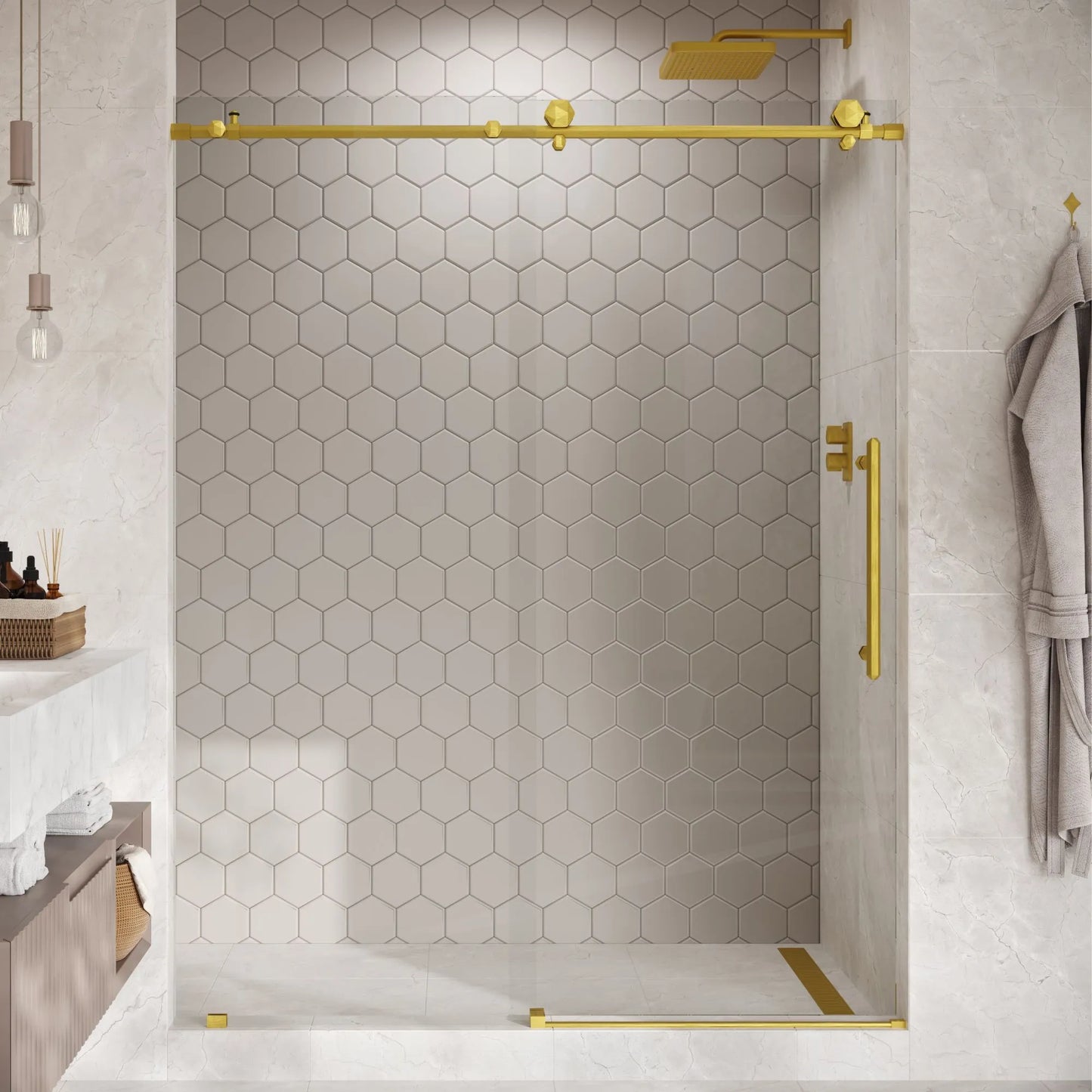 Diamond Satin Gold Sliding Shower Door including Installation (NJ)