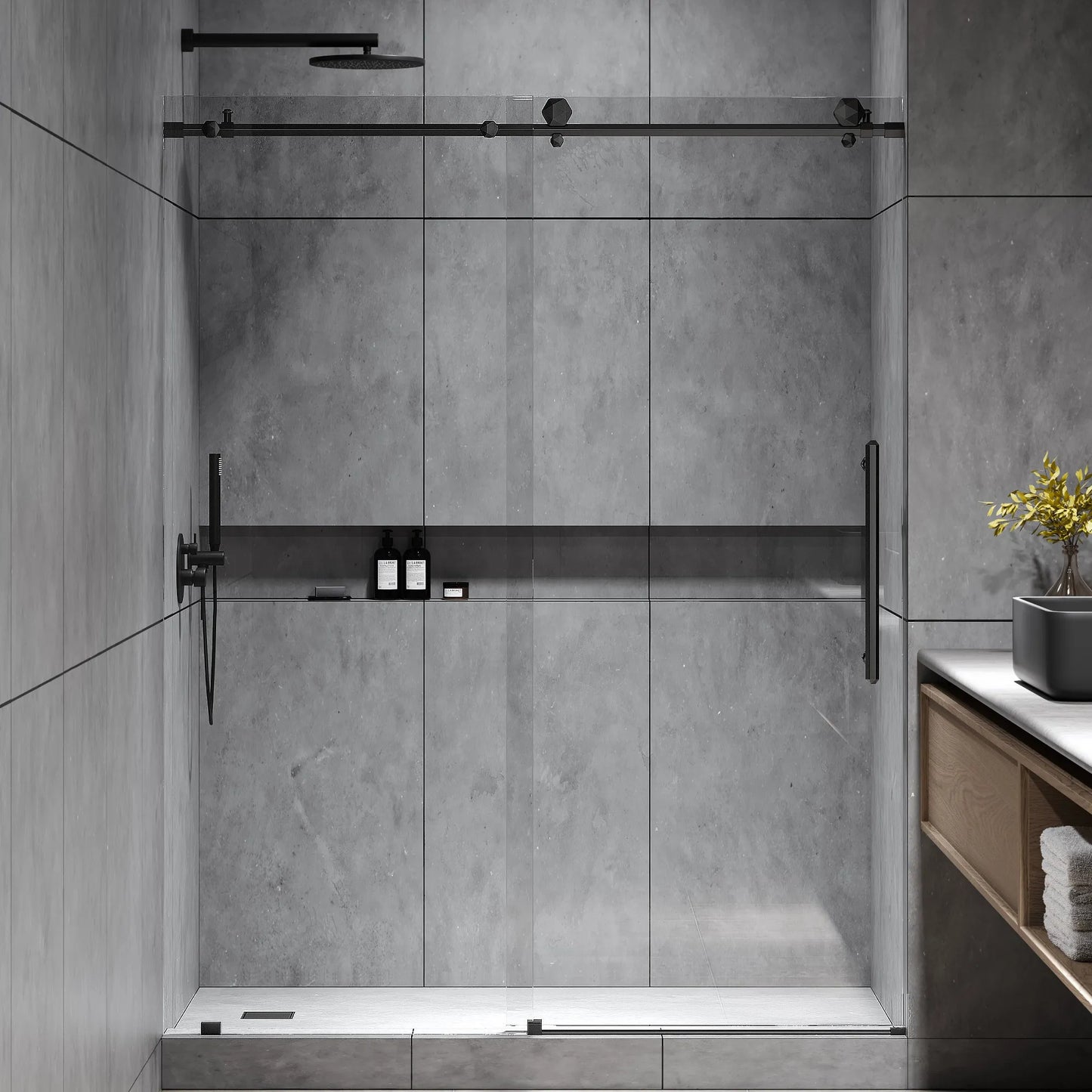Diamond Matte Black Sliding Shower Door including Installation (NJ)