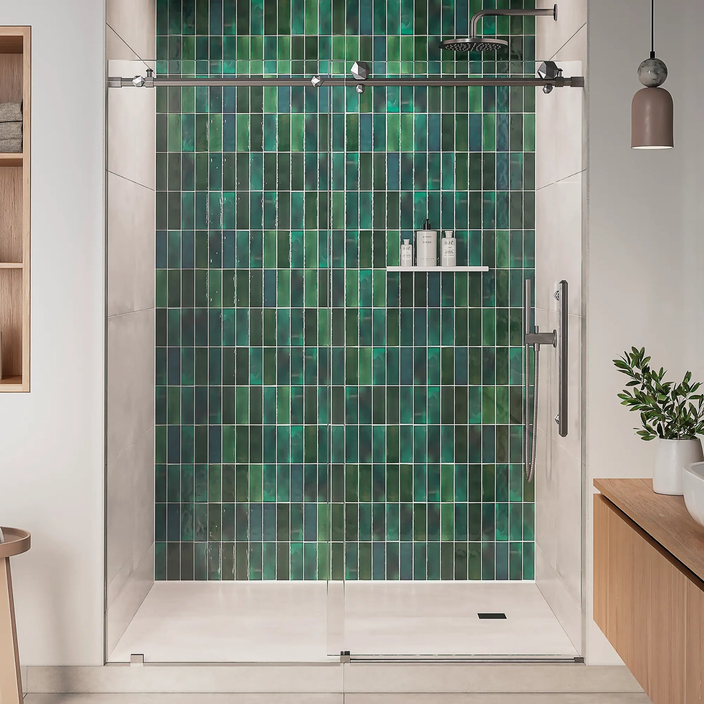 Diamond Brushed Stainless Sliding Shower Door (NJ)