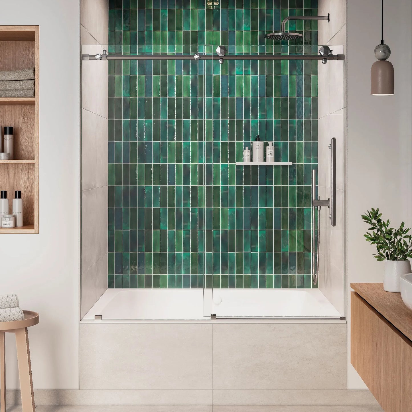 Diamond Brushed Stainless Sliding Shower Door (NJ)
