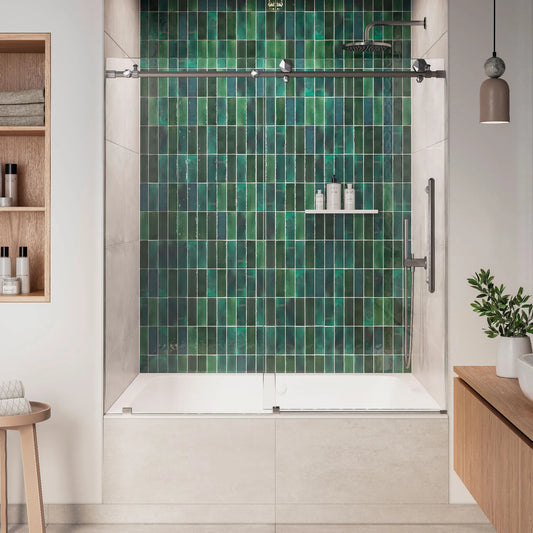 Diamond Brushed Stainless Sliding Shower Door (NJ)