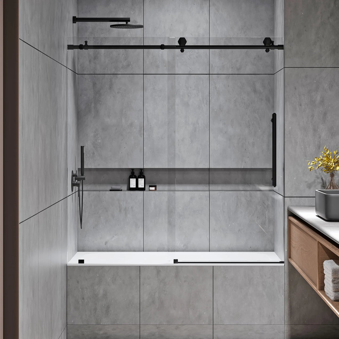 Diamond Matte Black Sliding Shower Door including Installation (NJ)