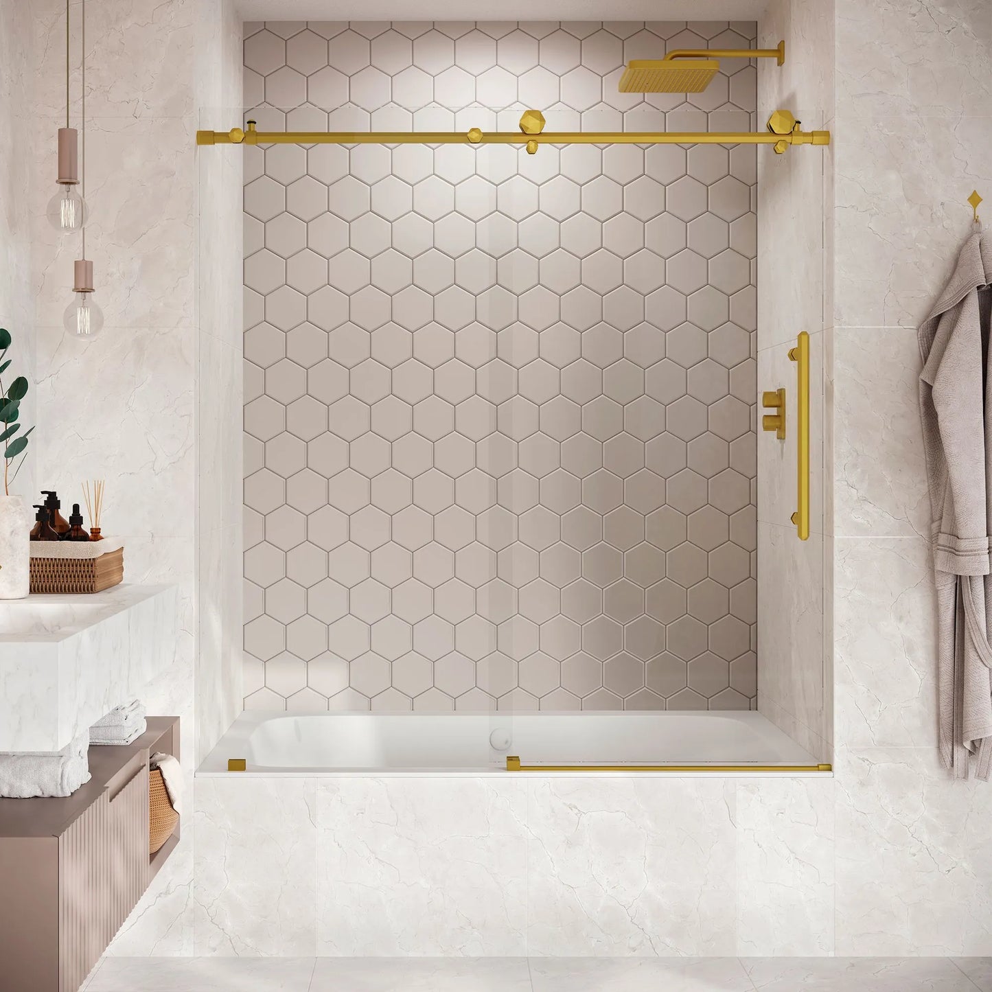Diamond Satin Gold Sliding Shower Door (NJ)