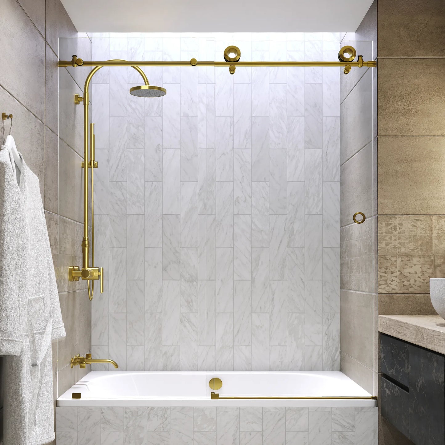 Hugo Satin Gold Sliding Shower Door including Installation (NJ)