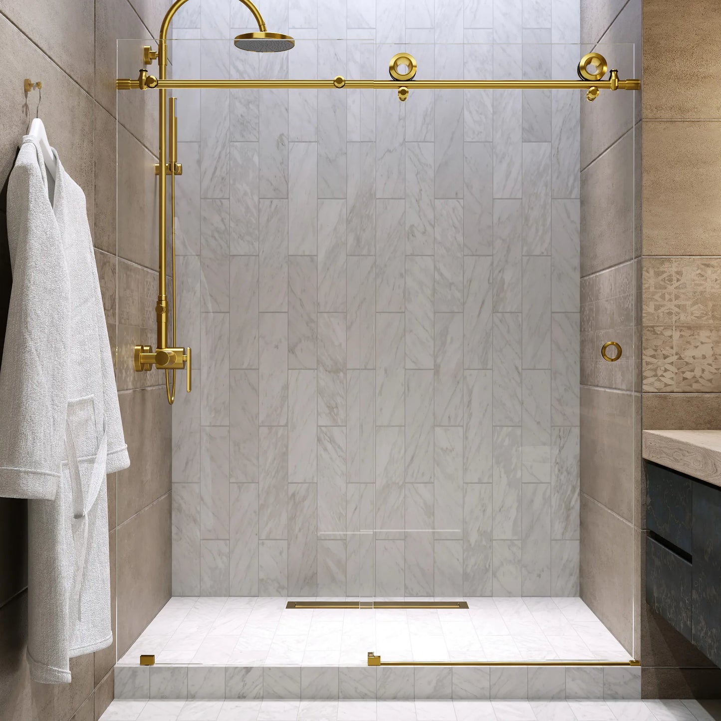 Hugo Satin Gold Sliding Shower Door including Installation (NJ)