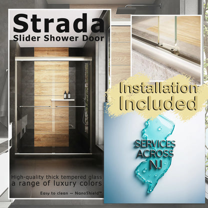 Strada Brushed Nickel Bypass Sliding Shower Door including Installation (NJ)