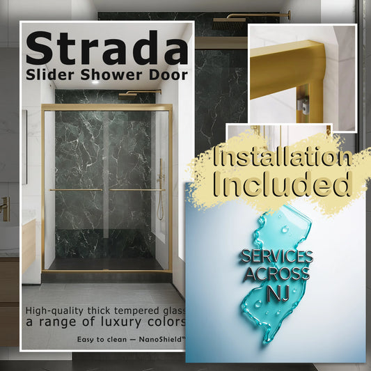 Strada Satin Gold Bypass Sliding Shower Door including Installation (NJ)