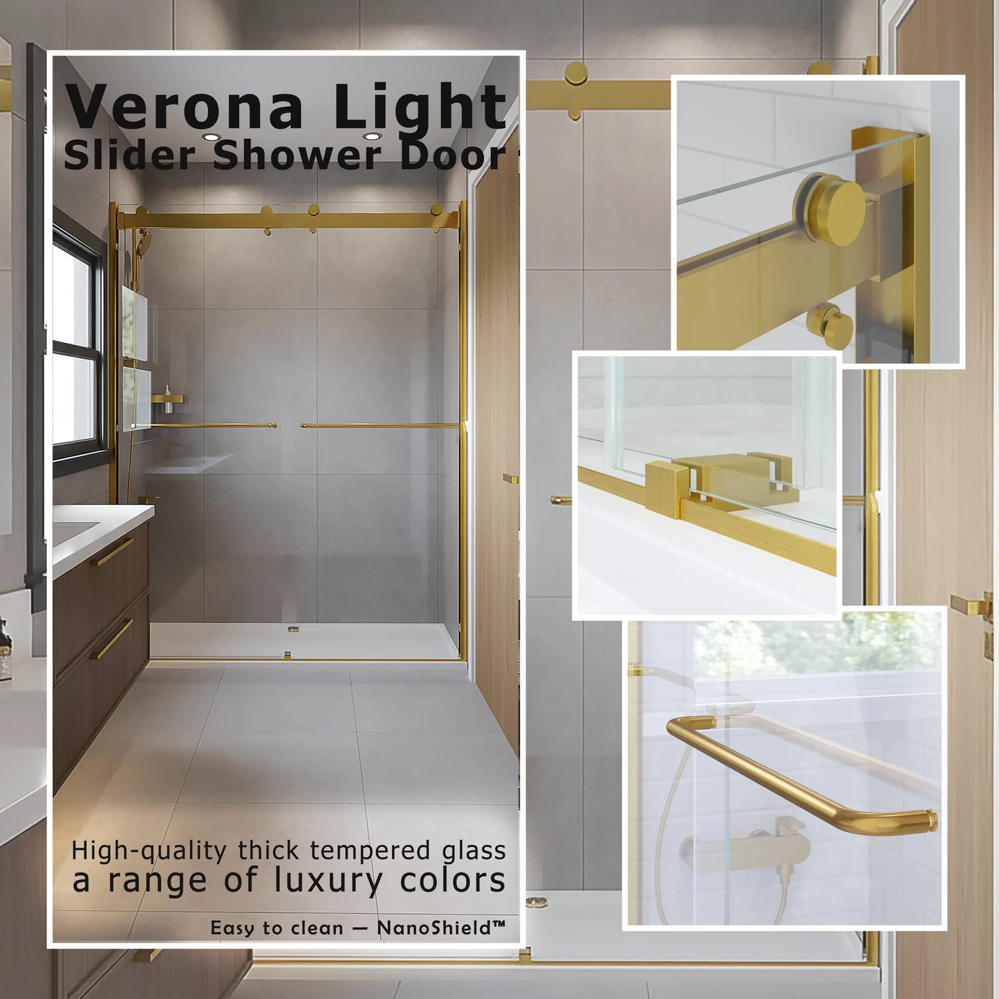 Verona Light Satin Gold Bypass Sliding Shower Door including Installation (NJ)