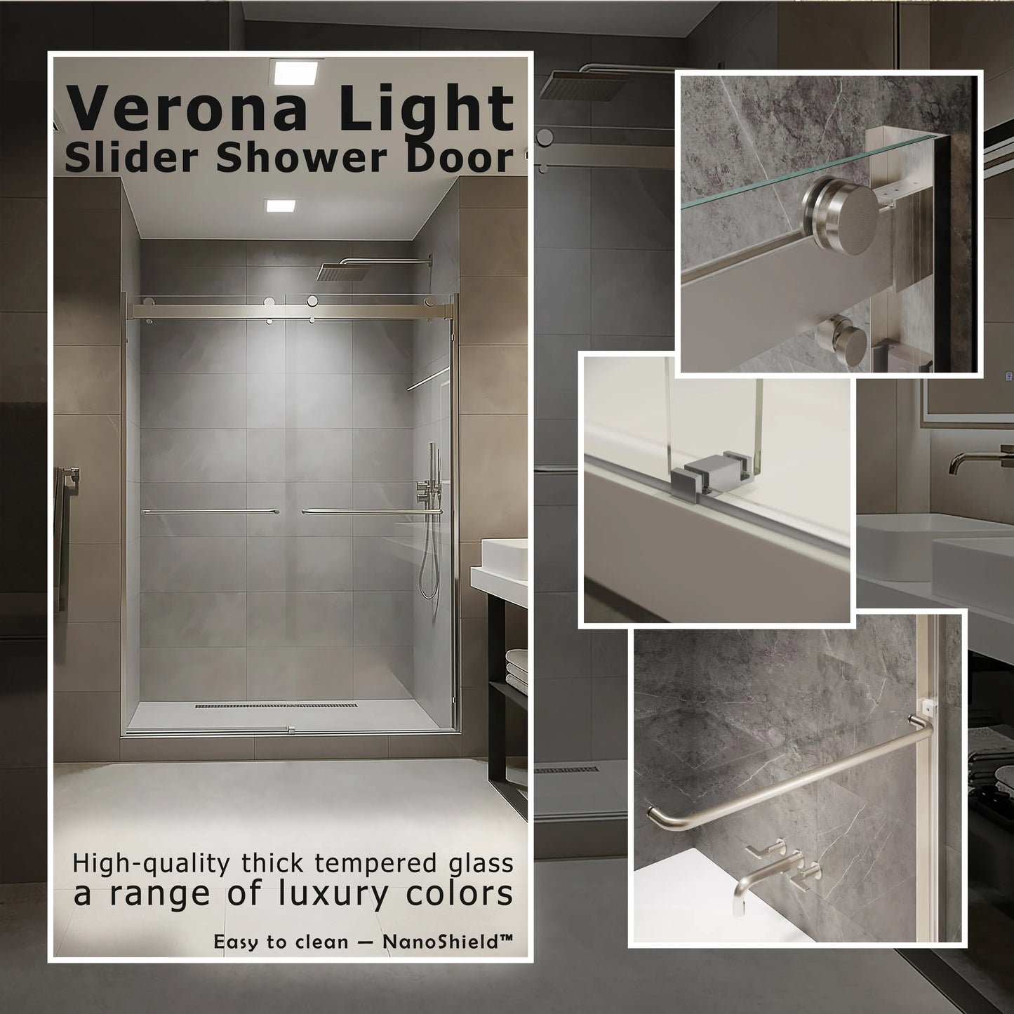 Verona Light Brushed Nickel Bypass Sliding Shower Door including Installation (NJ)