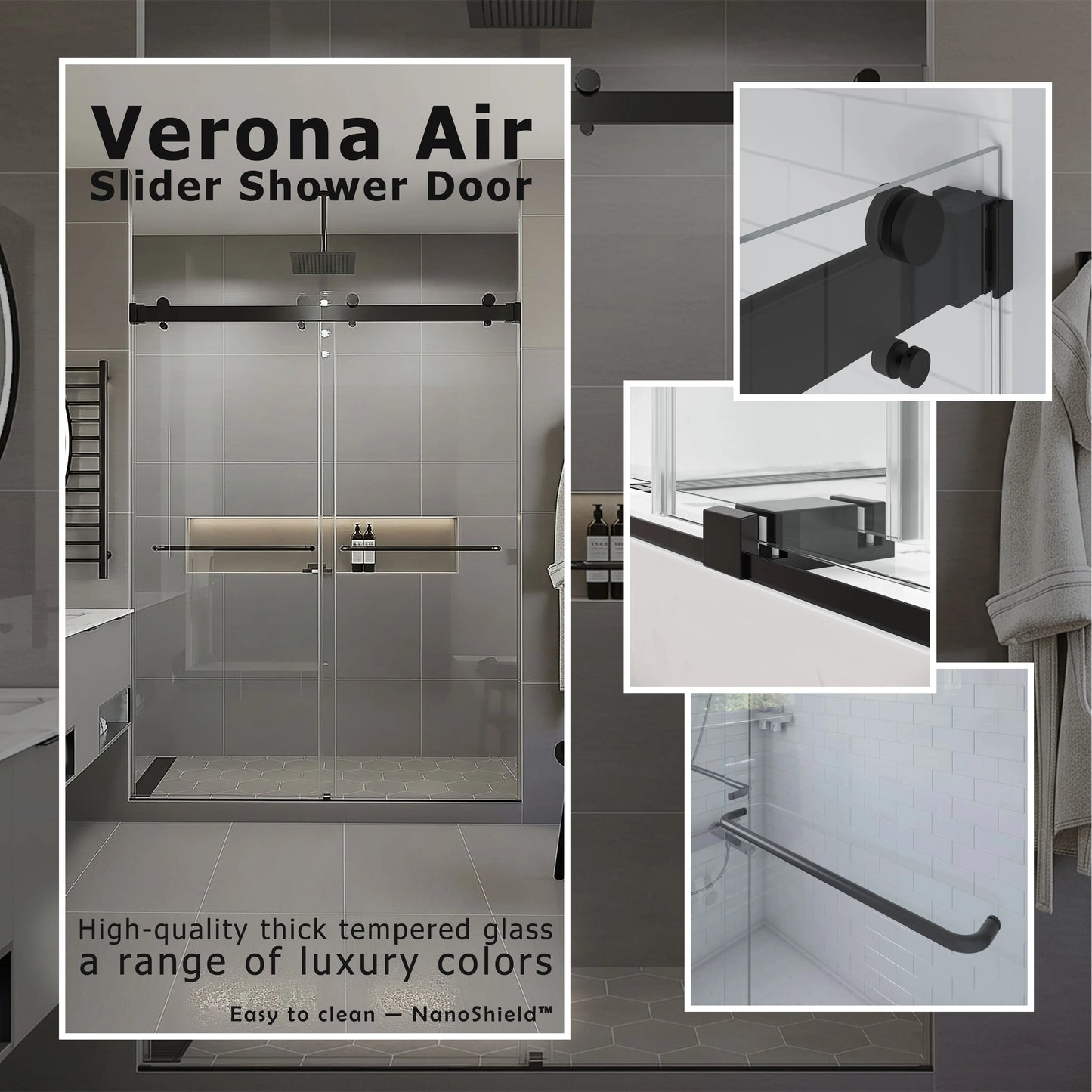 Verona Air Matte Black Bypass Sliding Shower Door including Installation (NJ)