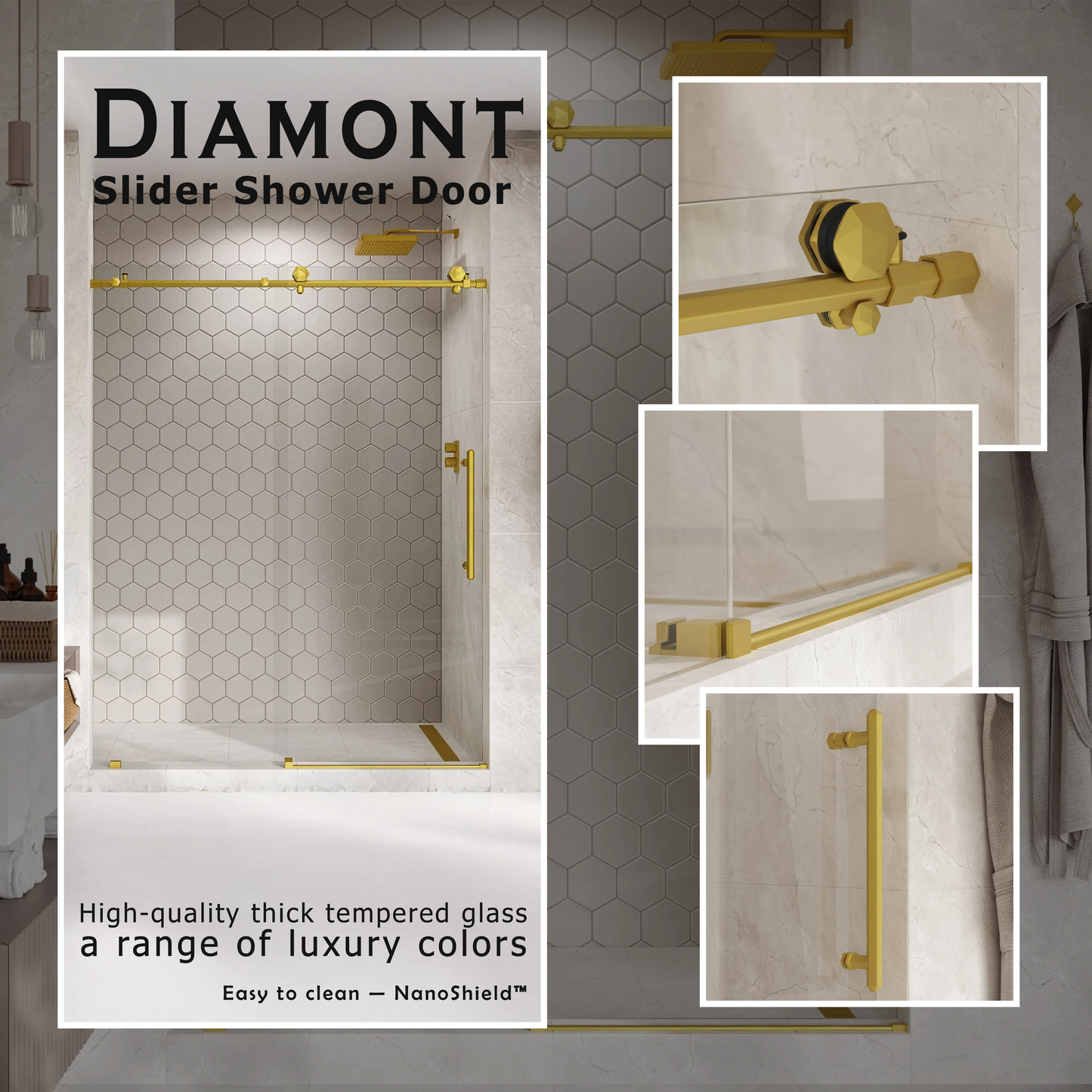 Diamond Satin Gold Sliding Shower Door including Installation (NJ)