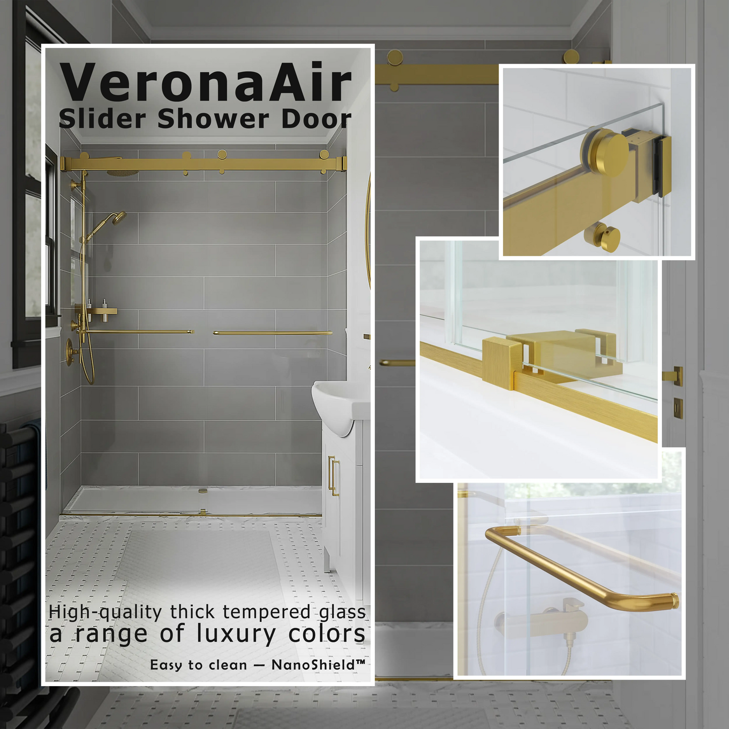 Verona Air Satin Gold Bypass Sliding Shower Door including Installation (NJ)