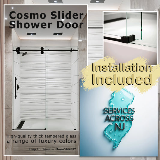 Cosmo Matte Black Sliding Shower Door including Installation (NJ)