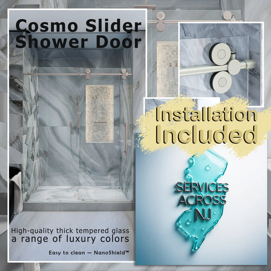 Cosmo Brushed Stainless Sliding Shower Door including Installation (NJ)