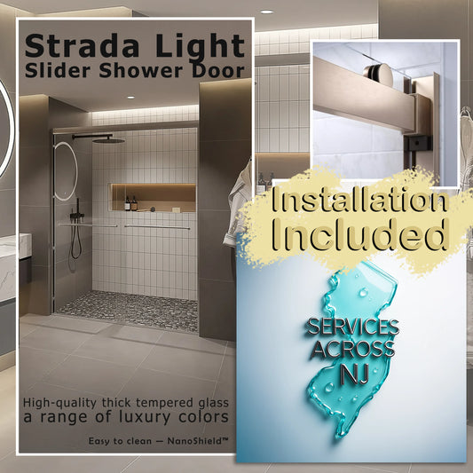 Strada Light Brushed Nickel Sliding Shower Door including Installation (NJ)
