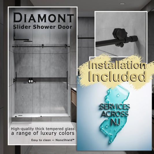 Diamond Matte Black Sliding Shower Door including Installation (NJ)