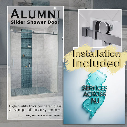 Alumni Brushed Stainless Sliding Shower Door including Installation (NJ)
