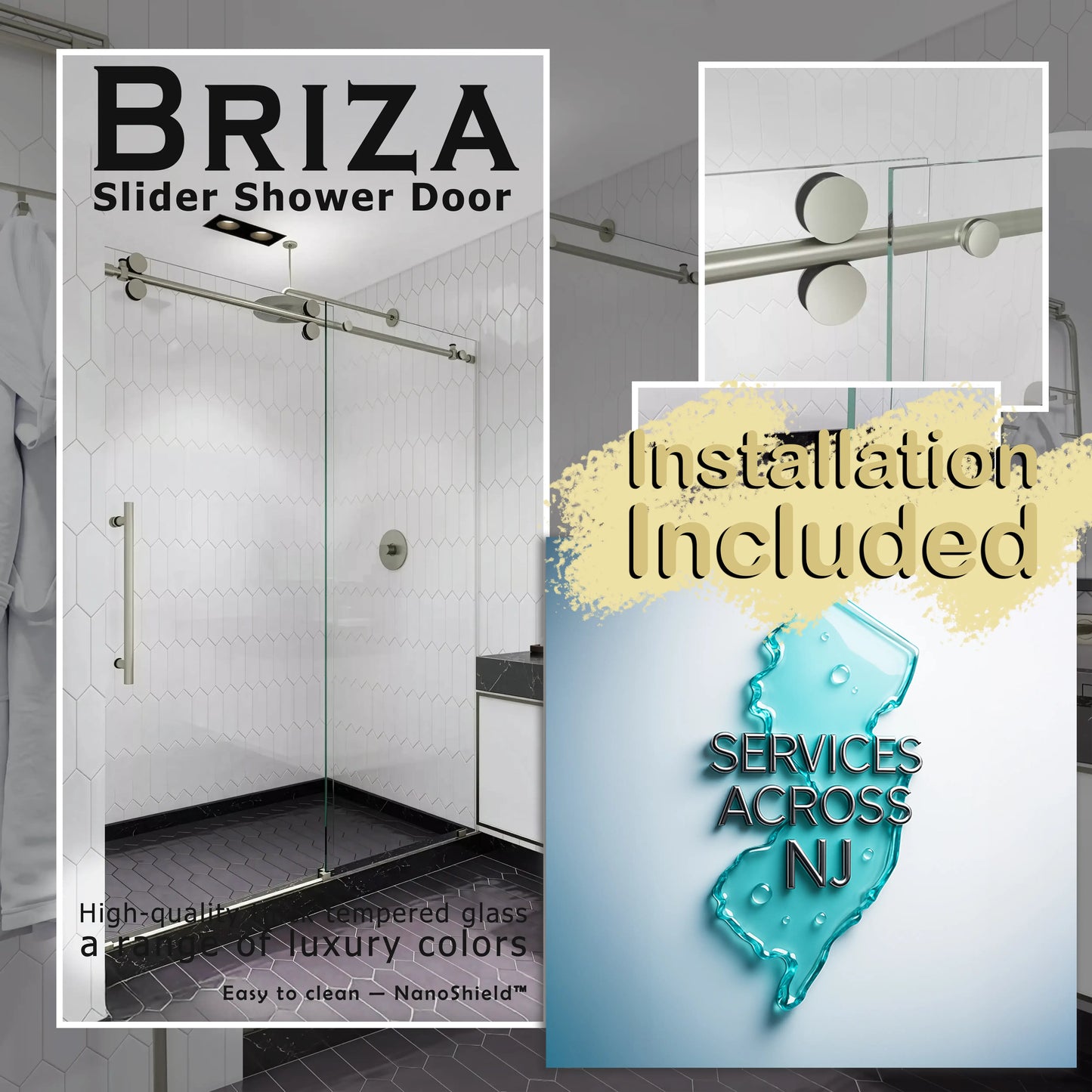 Briza Brushed Stainless Sliding Shower Door including Installation (NJ)