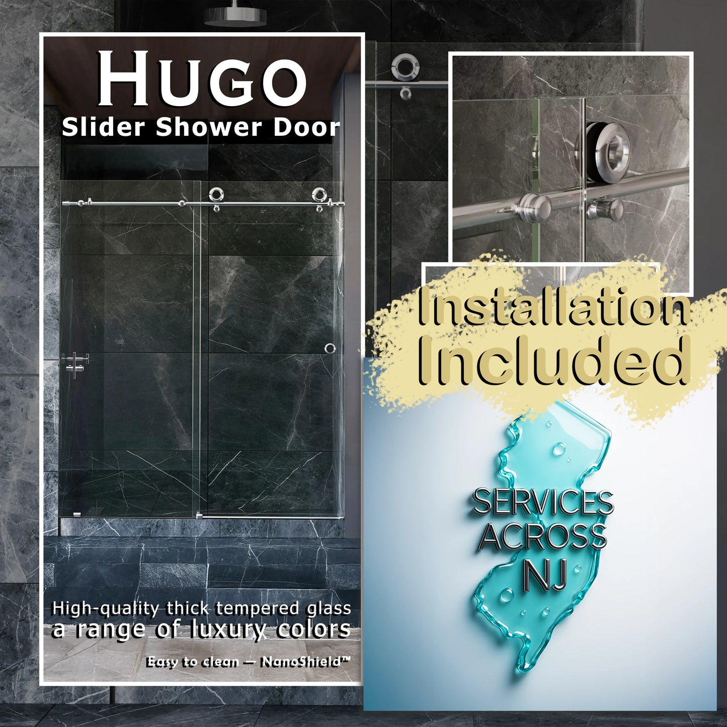 Hugo Polished Stainless Sliding Shower Door including Installation (NJ)
