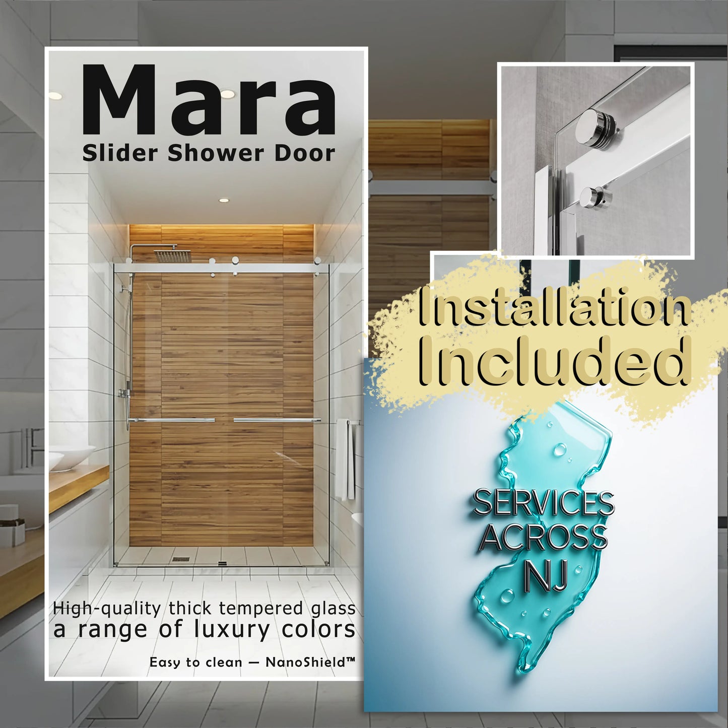 Mara Polished Chrome Bypass Sliding Shower Door including Installation (NJ)